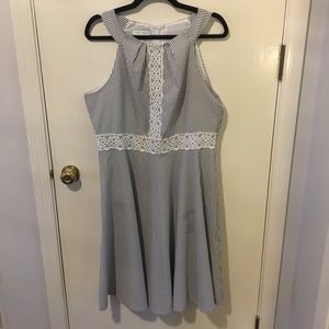 Spring Seersucker Dress with White Lace Detailing